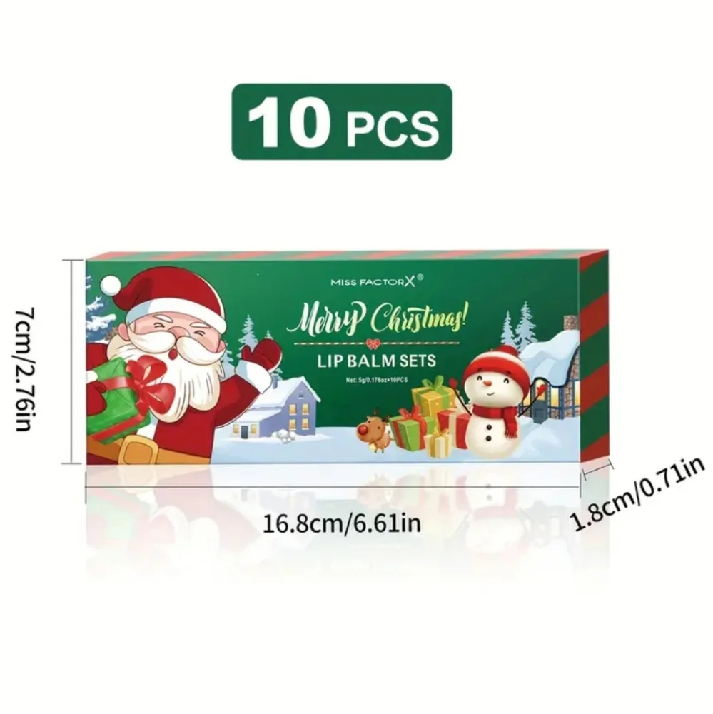 🆕️10 FESTIVE LIP BALM CHRISTMAS GIFT BOXED SET - MULTI~FLAVOR COLLECTION☃️❄️🎅